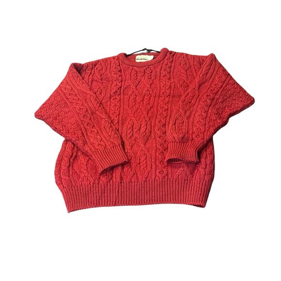 Aran Crafts Vintage Red Fisherman Cable Cardigan Sweater Sz Med Wool Ireland - Picture 4 of 7